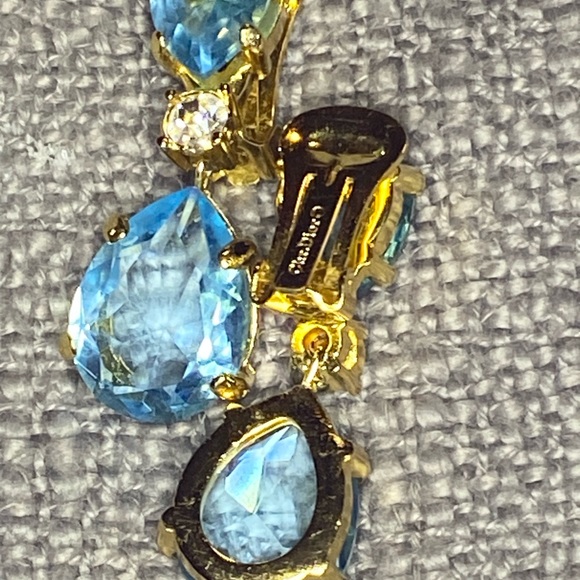 RARE FIND Vintage Dior Blue Glass & Rhinestone Drop Dangle 1980s Clip Earrings - Picture 3 of 7